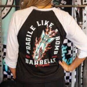Barbells & Ponytails 3/4 Sleeve "Fragile Like A Bomb" T-Shirt Sz S NEW